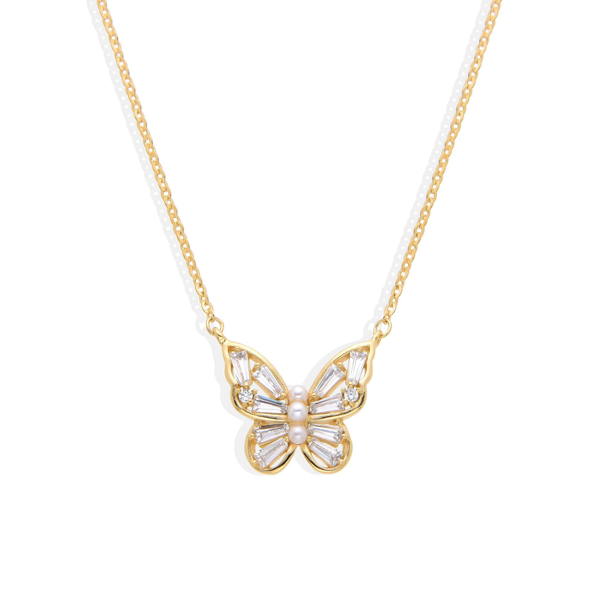 Butterfly Necklace in 18k Gold Plated 925 Sterling Silver with Zircons