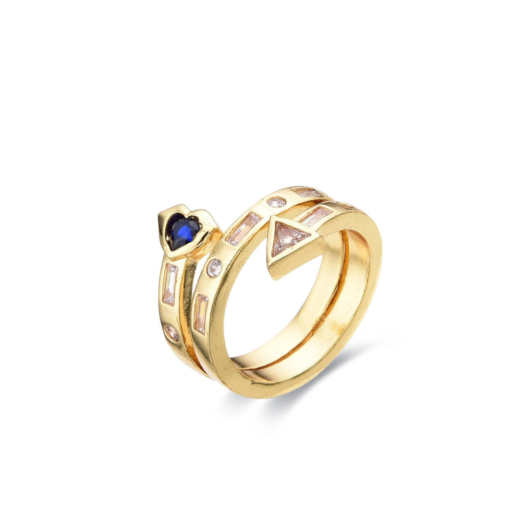 18k Gold Fashion Heart and Arrow Blue Zircon Ring-Rings-LANDCICA