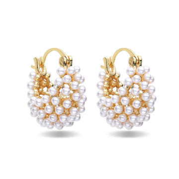 18k Gold Fashion Pearl Basket Earrings-Earrings-NEW WEI