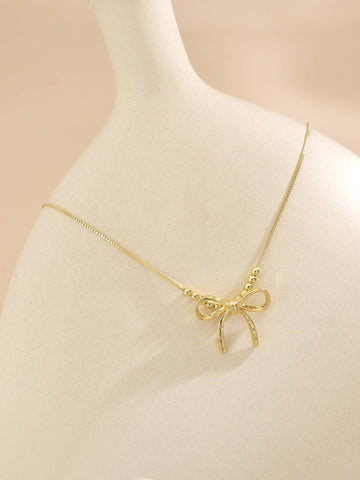 18k Gold Plated 925 Silver Bow and Chain Necklace-Necklaces-ZIRCONIA