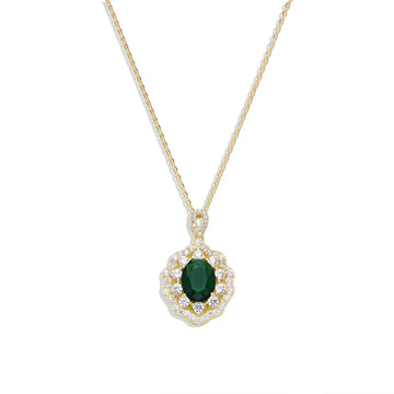 18k Gold Plated 925 Silver Necklace with Micro Zircons and Green tone Faceted Zircon.-Necklaces-GULI GULI