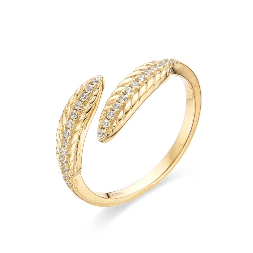 18k Gold Plated 925 Sterling Silver Adjustable Leaf Ring with Micro Zircons-Rings-GULI GULI