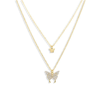 18k Gold Plated 925 Sterling Silver Necklace Double Chain with Butterfly: A Brilliant and Elegant Look.-Necklaces-GULI GULI