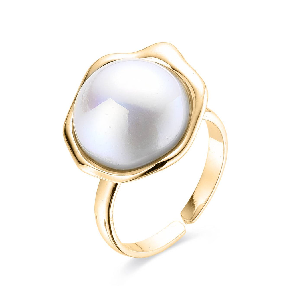 18k Gold Plated 925 Sterling Silver Ring with Brilliant Pearl-Rings-GULI GULI