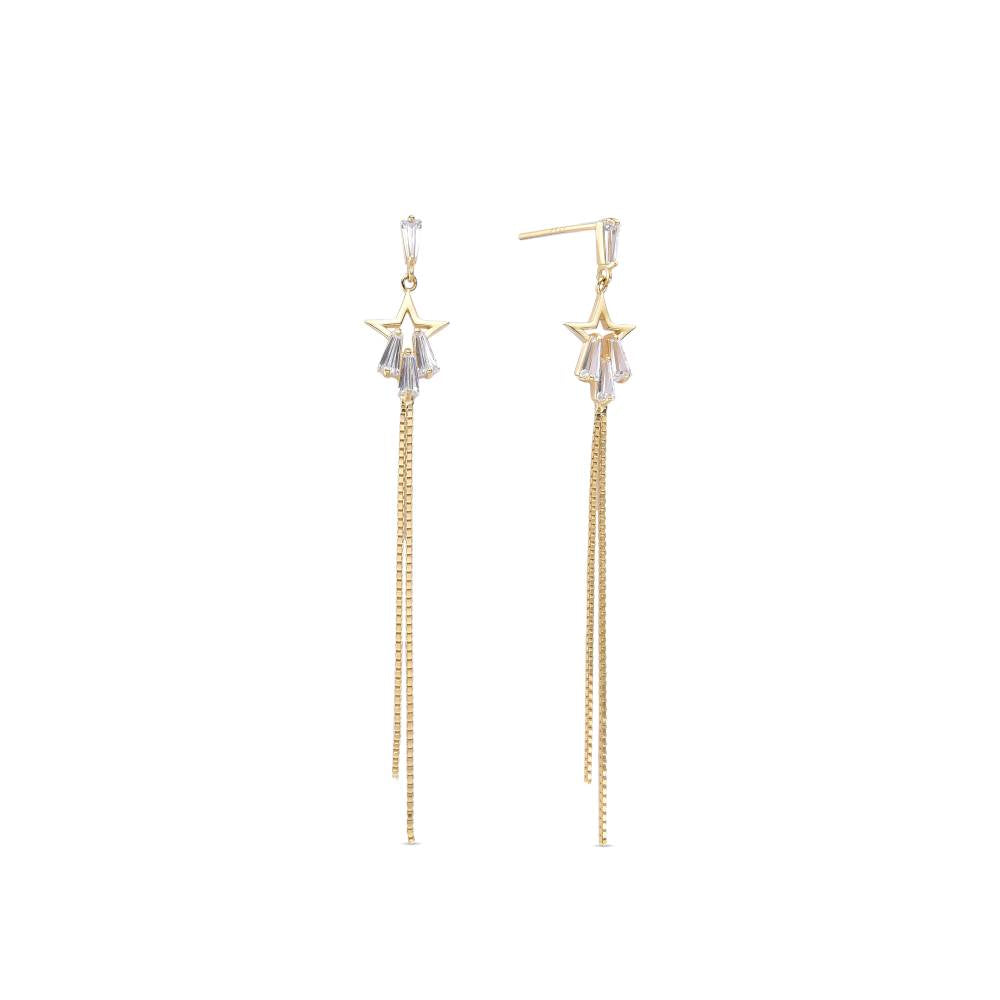 18k Gold Plated 925 Sterling Silver Star Drop Earrings-Earrings-GULI GULI