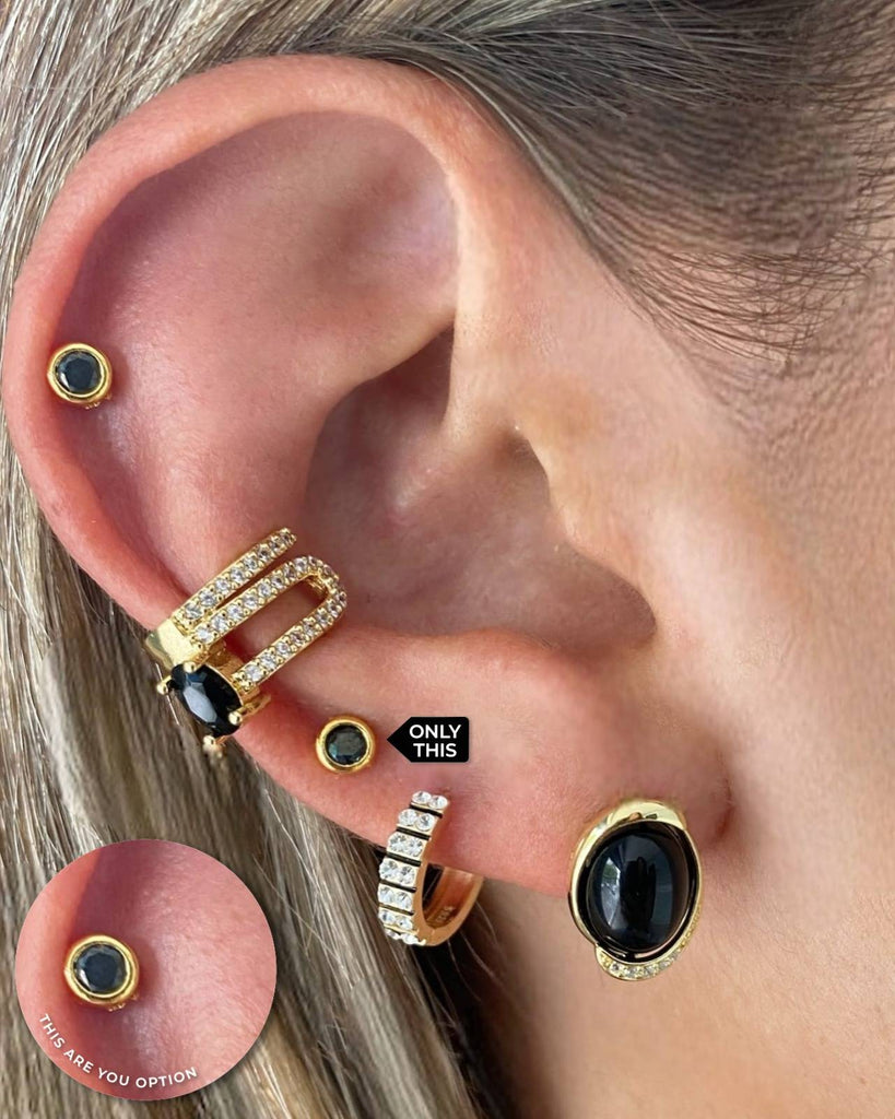 18k Gold Plated Black Stone Circular Earrings-Earrings-Vila veloni corp