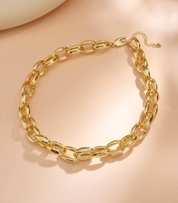 18k Gold Plated Cooper Oval Chain Necklace-Necklaces-ZIRCONIA