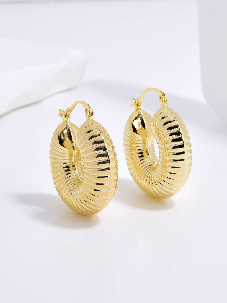 18k Gold Plated Cooper Snail Textured Circular Earrings-Earrings-HAN AN NA SOOK