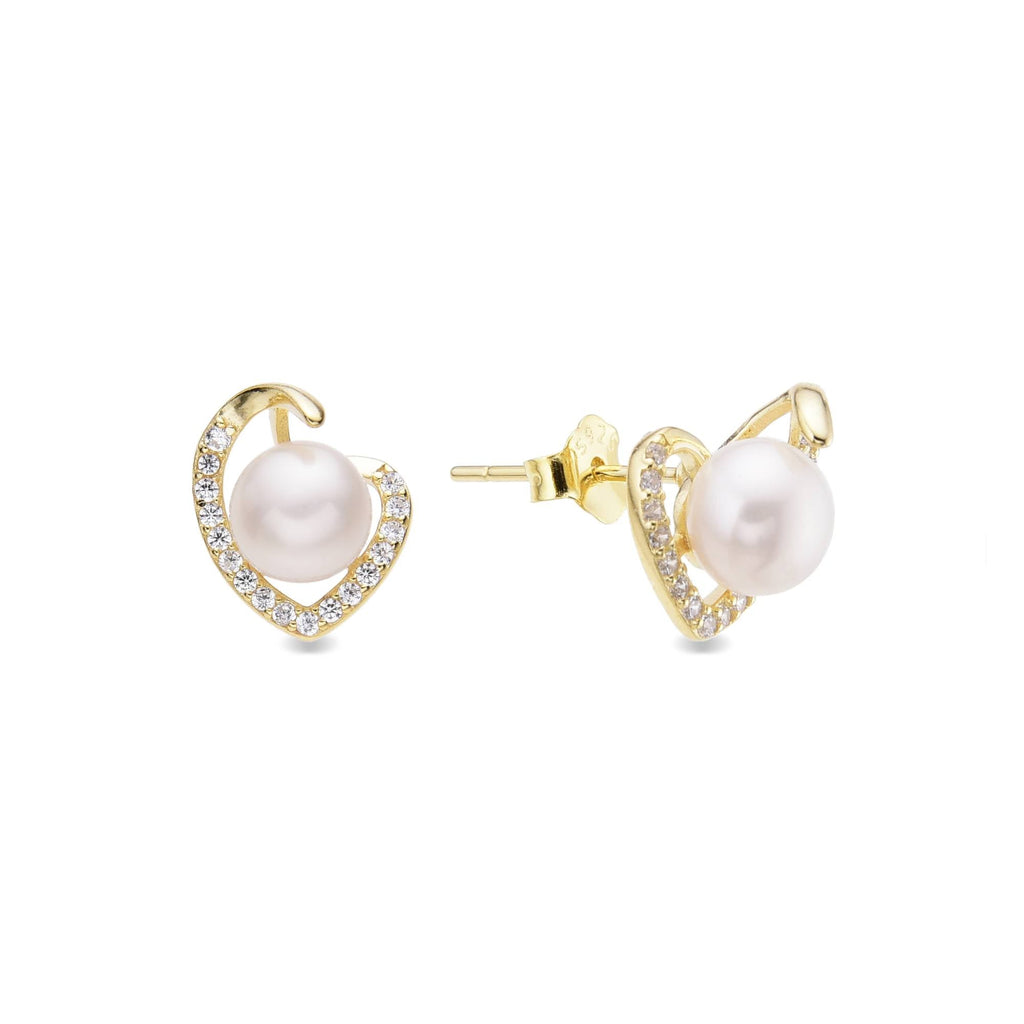 18k Gold Plated Sterling Silver Pearl Stud Earrings with Intertwined Design-Earrings-GULI GULI