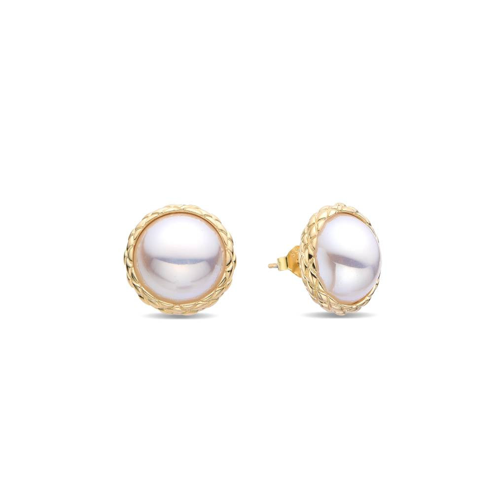 18k Gold Plated Sterling Silver Stud Earrings with Pearl - Glamorous Beauty-Earrings-GULI GULI