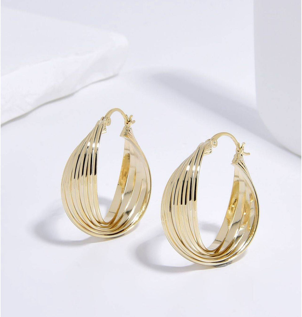 18k Gold Plated Textured Hoop Earrings-Earrings-Vila veloni corp