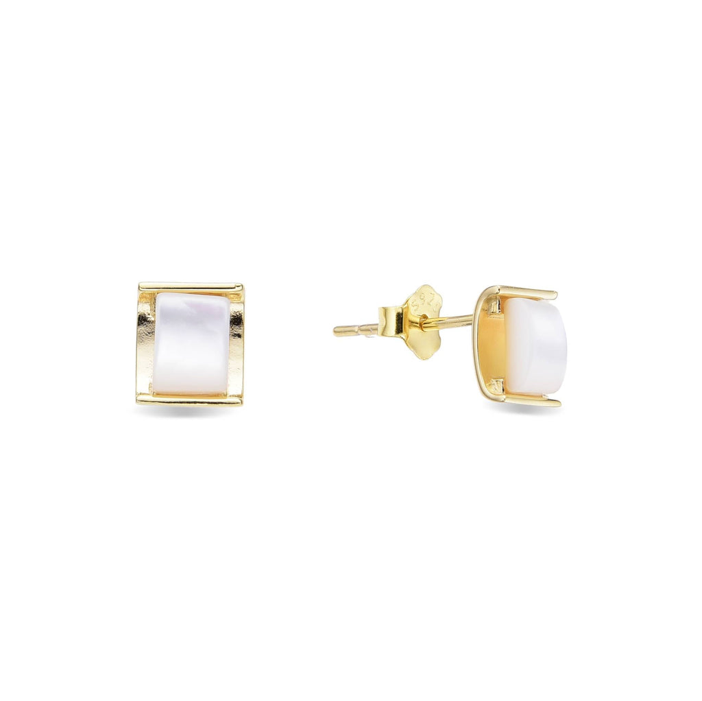 18k Gold Plating Sterling Silver Stud Earrings With Mother-of-Pearl Inlaid Design-Earrings-GULI GULI