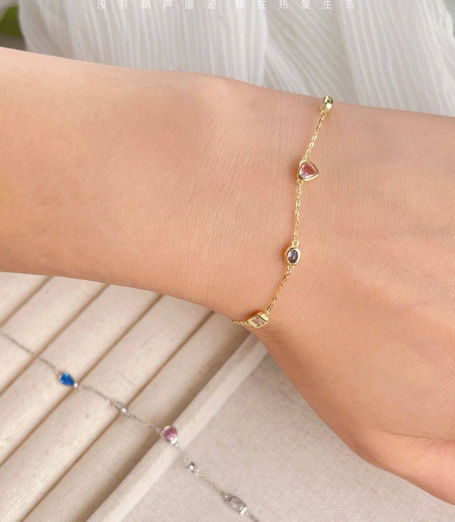 925 Silver Bracelet with Gold Plating and Multicolor Zirconia-Bracelets-GULI GULI