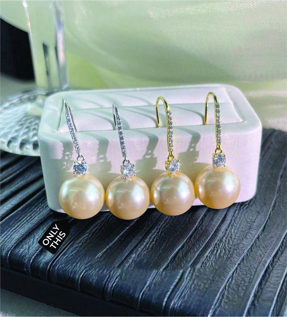 925 Silver Cultured Pearl Dangle Earrings with Cubic Zirconia-Earrings-GULI GULI