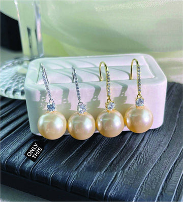 925 Silver Cultured Pearl Dangle Earrings with Cubic Zirconia-Earrings-GULI GULI