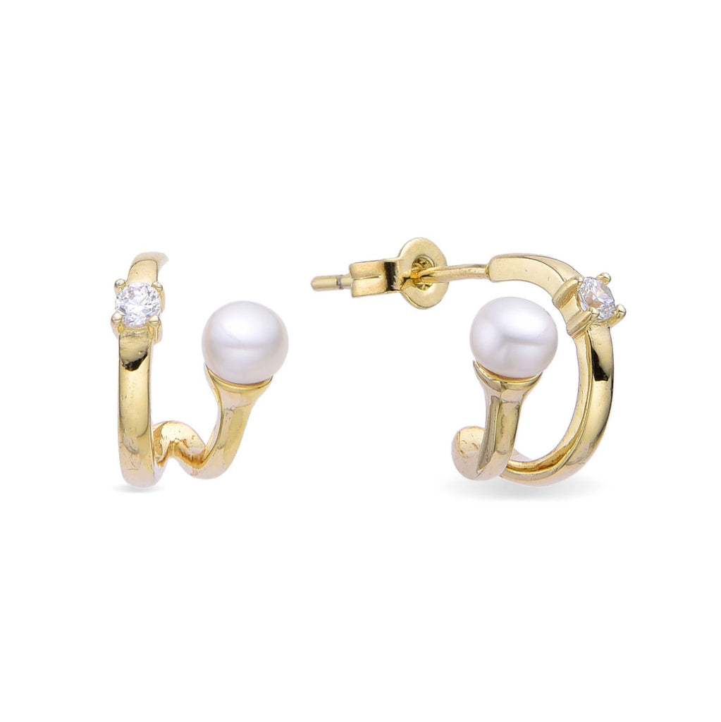 925 Silver Earrings with Pearl and Zirconia in 925 Silver with 18k Gold Plated-Earrings-YIA SILVER