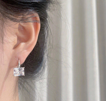 925 Silver Earrings with Rectangular Zirconia-Earrings-GULI GULI