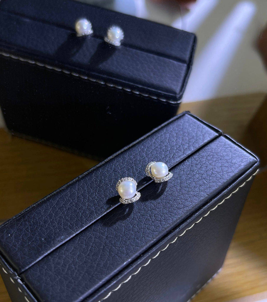 925 Silver Earrings with Zirconias and Pearl-Earrings-GULI GULI