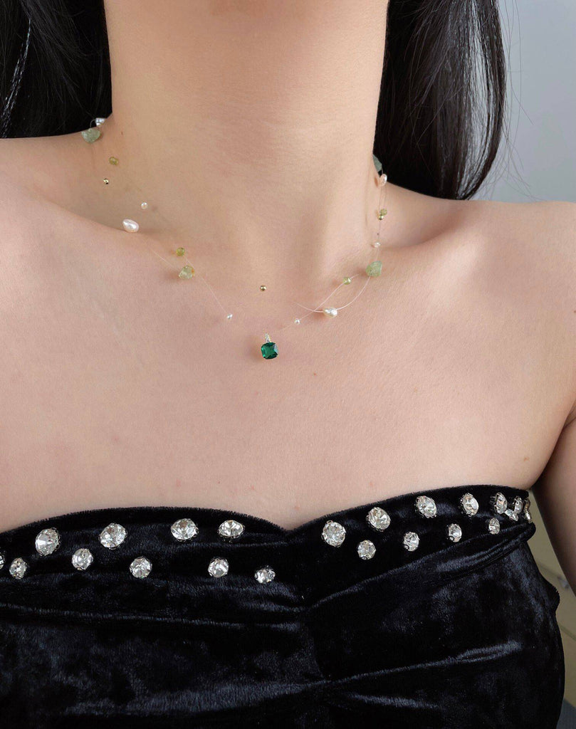 925 Silver Ghost Style Necklace with Emerald Green Pendant-Necklaces-GULI GULI