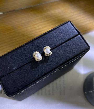 925 Silver and 18k Gold Plated Earrings with Zirconias and Pearl-Earrings-GULI GULI