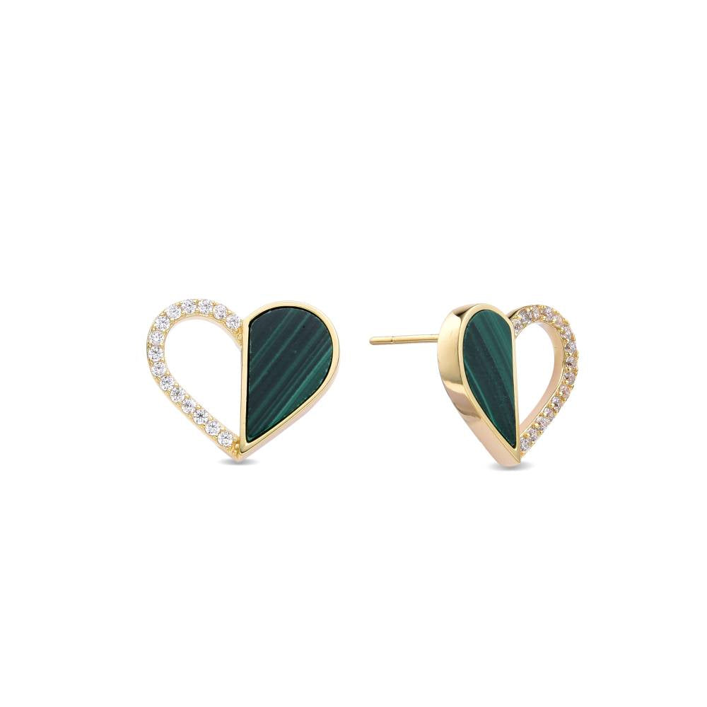 925 Sterling Silver Earrings 18k Gold Hearts Shape Micro Zircons-Earrings-GULI GULI