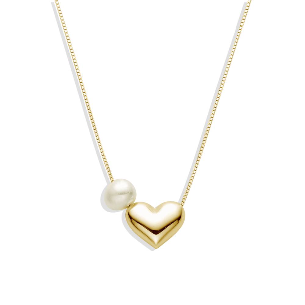 925 Sterling Silver Heart Necklace with Shiny Pearl: Gift of Love-Necklaces-GULI GULI