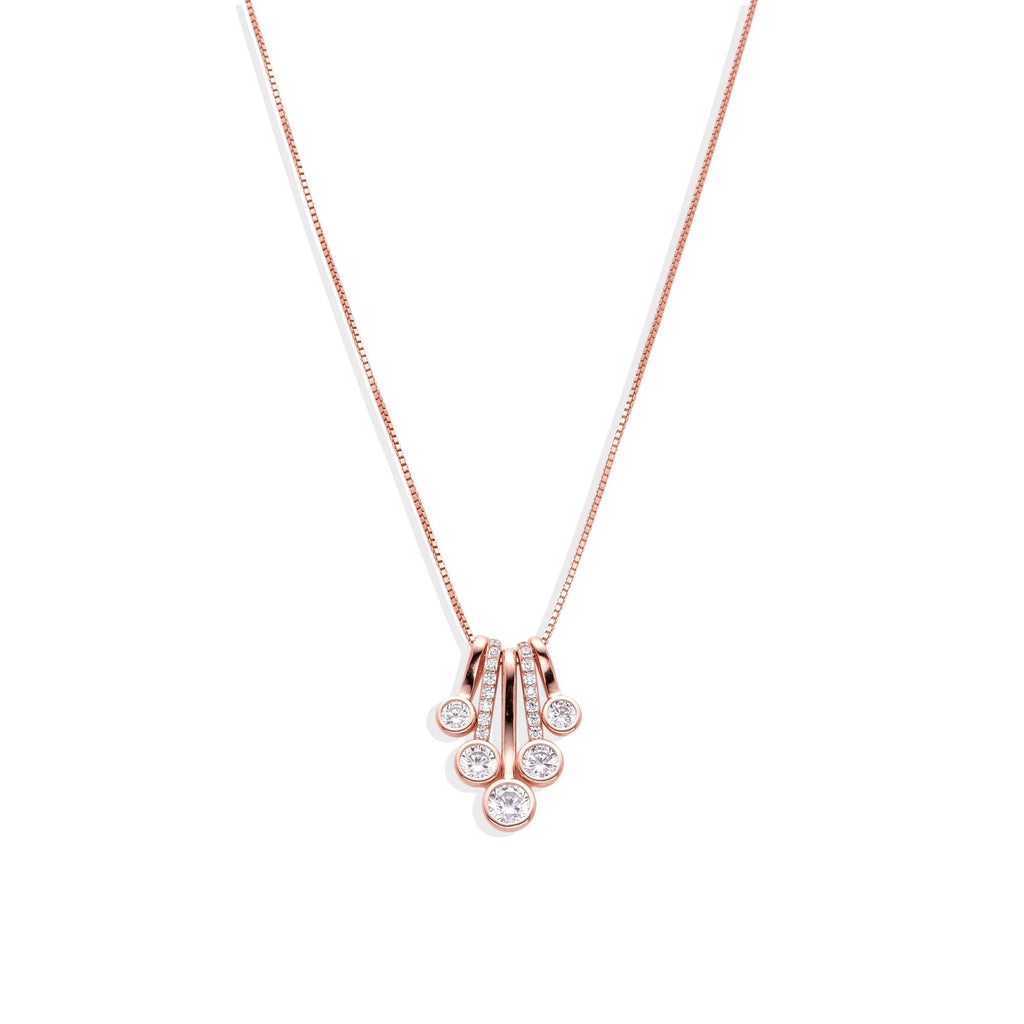 925 Sterling Silver Necklace with Rose Gold Cluster of Zirconia Pendant.-Necklaces-GULI GULI