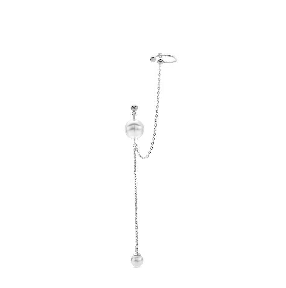 925 Sterling Silver Pearl and Chain Ear Cuff Earring-Earrings-GULI GULI