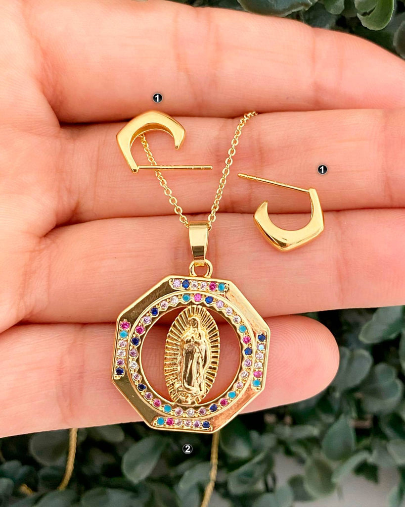 925 Sterling silver hook earrings Our lady of guadalupe necklace-Earrings-GULI GULI