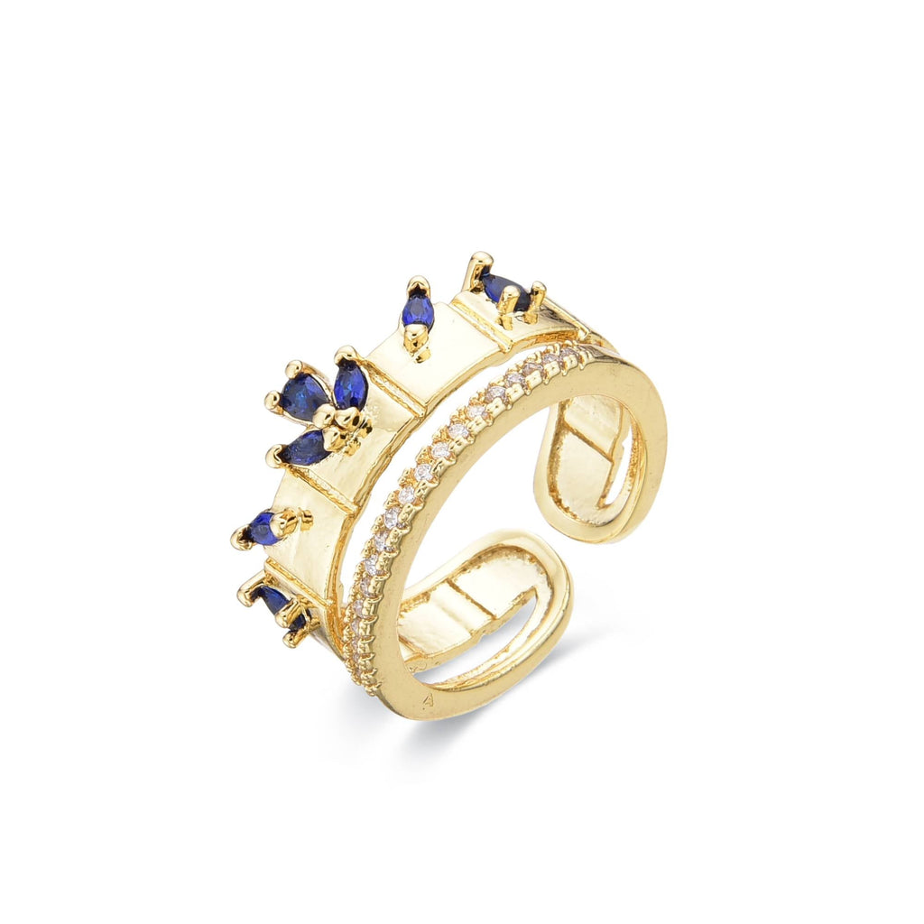 Adjustable Blue Ring 18k Gold Fashion With Drops of Zircons-Rings-LANDCICA