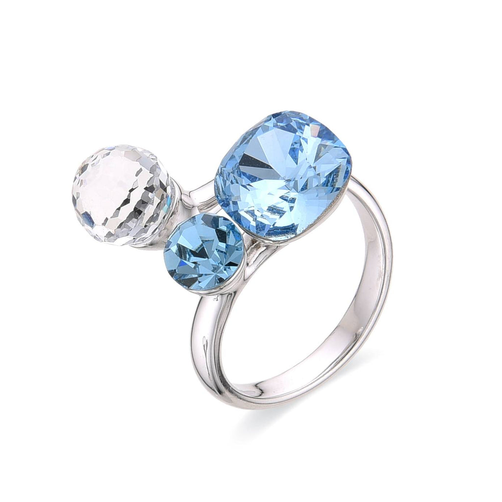 Adjustable Blue Ring with Clear Swarovski in 925 Sterling Silver-Rings-GULI GULI