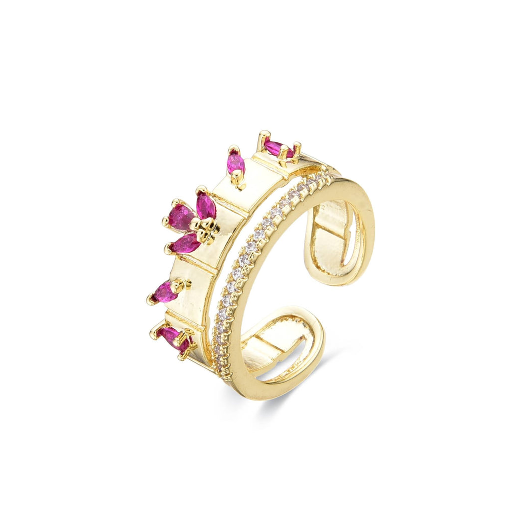 Adjustable Fuchsia Ring 18k Gold Fashion With Drops of Zircons-Rings-LANDCICA