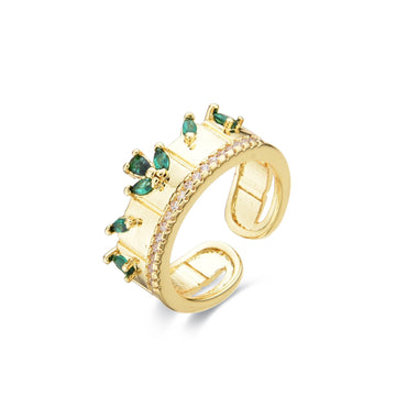 Adjustable Green Ring 18k Gold Fashion With Drops of Zircons-Rings-LANDCICA