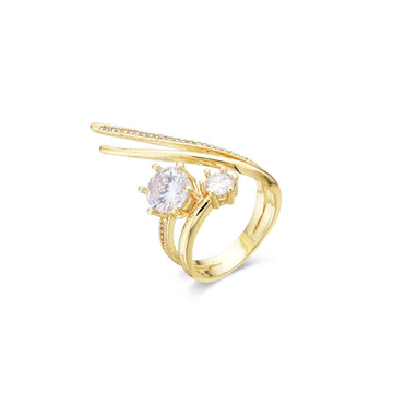 Adjustable Long Ring 18k Gold Fashion with Clear Zircons-Rings-LANDCICA