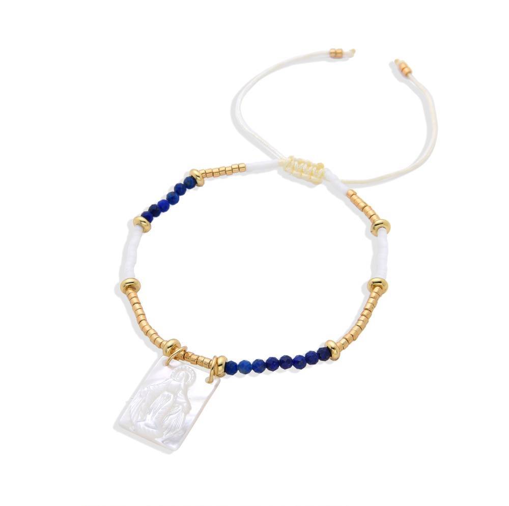 Adjustable Miracle Virgin Blue Bracelet with Miyuki Beads: A Piece with Faith-Bracelets-BOJO