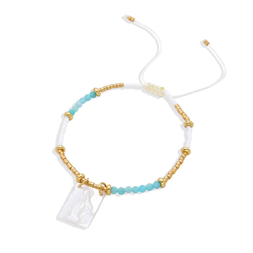 Adjustable Miracle Virgin Sky Blue Bracelet with Miyuki Beads: A Piece with Faith-Bracelets-BOJO