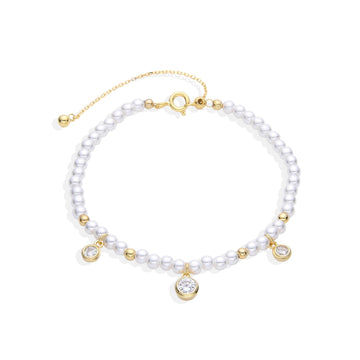 Adjustable Pearl Bracelet with Zircons in 18k Gold Plated 925 Sterling Silver-Bracelets-GULI GULI