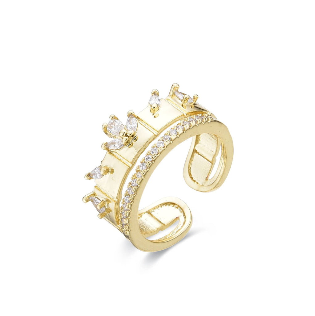 Adjustable Ring 18k Gold Fashion With Drops of Clear Zircons-Rings-LANDCICA