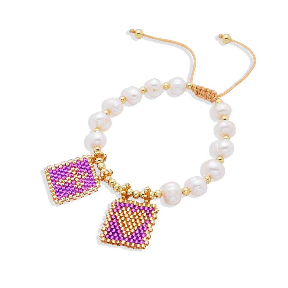 Adjustable Scapular Bracelet with Cultured Pearls & Pink Miyuki-Bracelets-BOJO