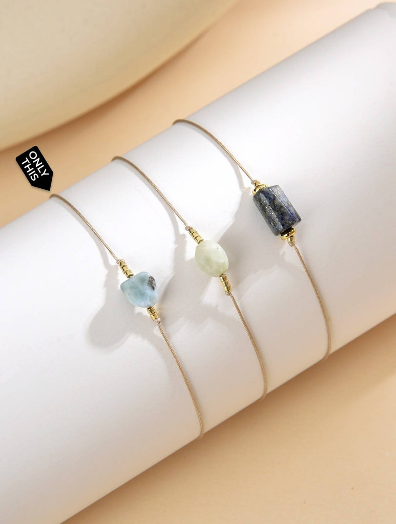 Adjustable Thread Bracelet with Blue Semi Precious Stone and Gold Details-Bracelets-Peling