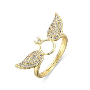 Angel Wings Ring with Circle Covered with Zirconia-Rings-NEW WEI