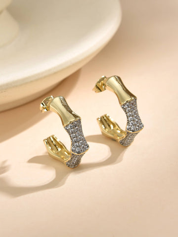 Bamboo Design Earrings with 18k Gold Plated Cooper Zirconia-Earrings-ZIRCONIA