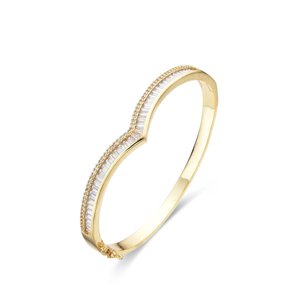 Bangle 18k Gold Fashion with Clear Zircons-Bracelets-LANDCICA