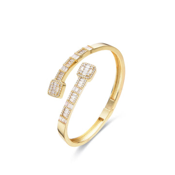 Bangle 18k Gold Fashion with Clear Zircons-Bracelets-LANDCICA