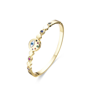 Bangle Gold Fashion with Turkish Eye Design and Colored Micro Zirconia-Bracelets-LANDCICA