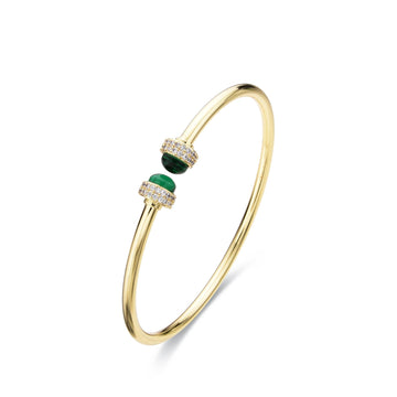 Bangle Green in 18k Gold Fashion with Clear Micro Zirconia-Bracelets-LANDCICA