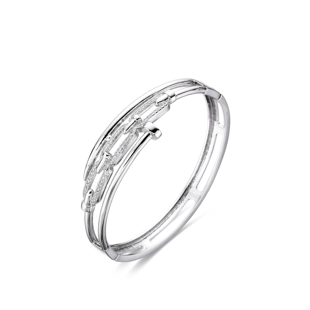 Bangle Nail Silver Fashion with Clear Micro Zircons-Bracelets-LANDCICA