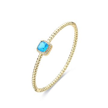 Bangle Square Light Blue Zircon 18k Gold Fashion-Bracelets-LANDCICA