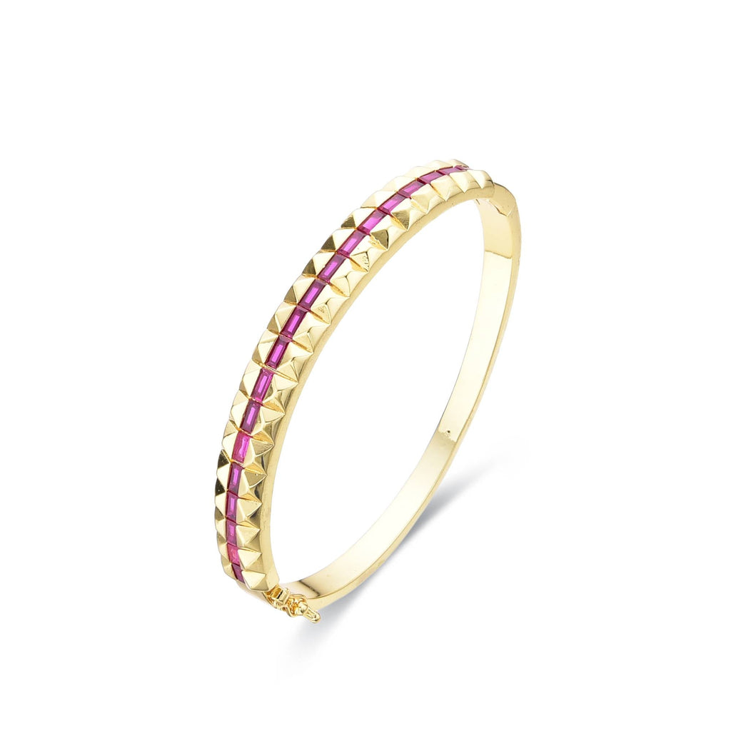 Bangle with Fuchsia Zircons 18k Gold Fashion-Bracelets-LANDCICA