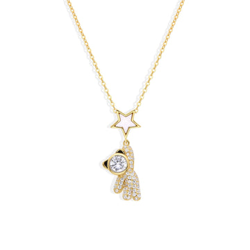 Bear and Star Necklace 18k Gold Plated 925 Sterling Silver with Clear Zircons and Crystal-Necklaces-GULI GULI